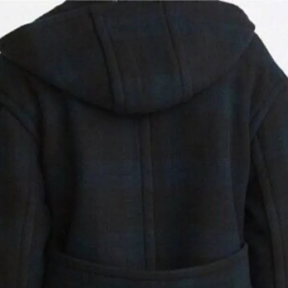 Abercrombie & Fitch | Women’s navy/green plaid wool hooded zip duffel coat sz XS - Picture 4 of 16